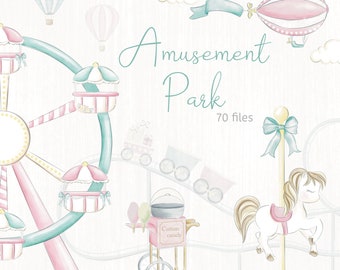 Watercolor Amusement park, carousel clipart