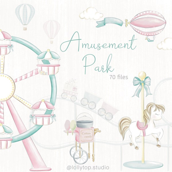 Parc d’attractions aquarelle, cliparts carrousel