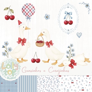 Silly goose and cherry - Cherry Blue Cottage Collection