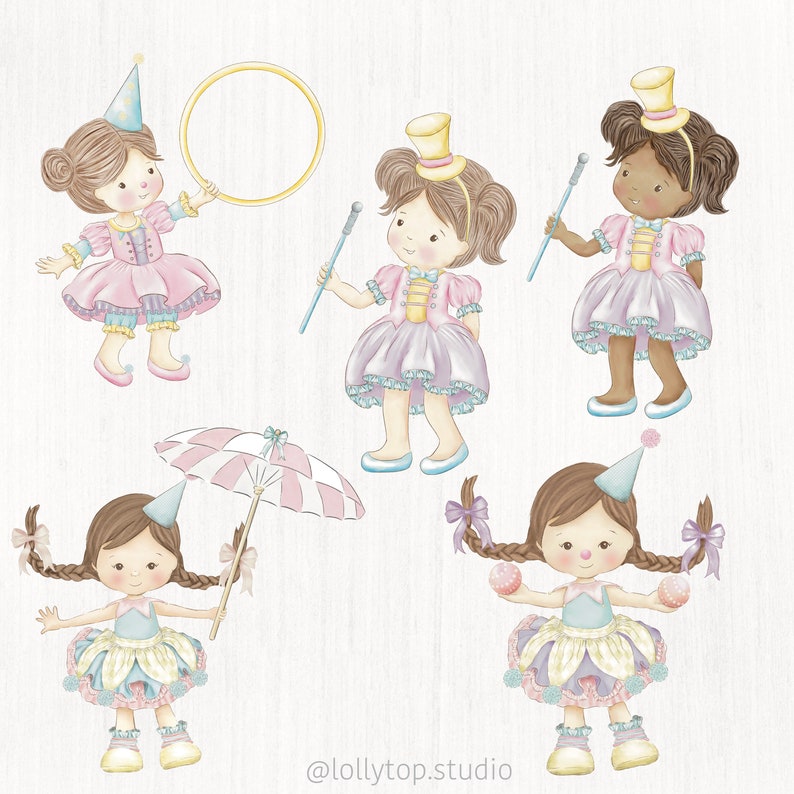 Pink Circus - Circus Vintage Digital, Little Clown Watercolor Clipart ...
