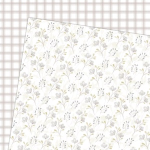 Peut inclure: Un motif sans couture avec de d&eacute;licates fleurs et feuilles en aquarelle grises et vertes sur un fond blanc.