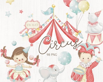 Circus - Circus vintage digital, little clown watercolor clipart's