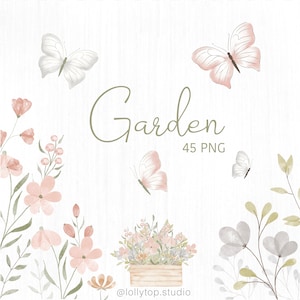 Garden, flowers, butterfly digital watercolor clipart's