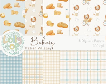 Little chef, bakery cook, animals, Italian village digital watercolor clipart's - Digital Papers