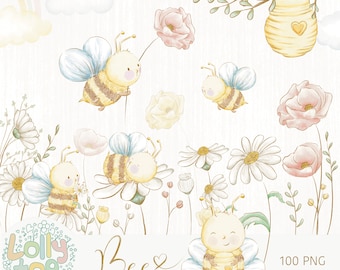 Bee - Cute bee watercolor clipart