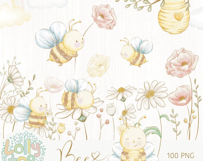 Featured listing image: Bee - Cute bee watercolor clipart