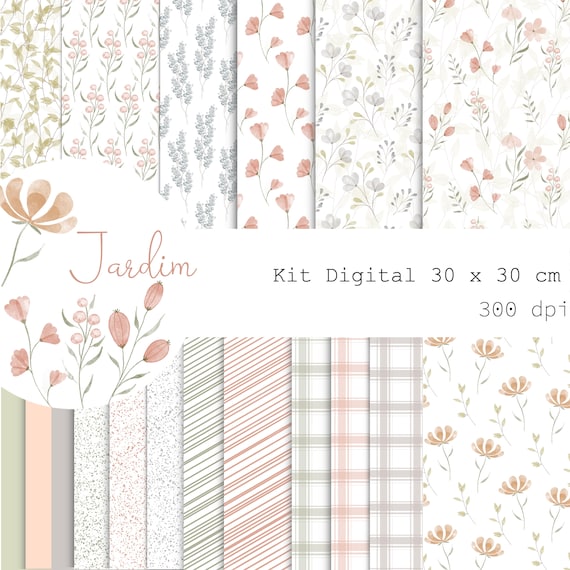 Garden, flowers watercolor digital paper