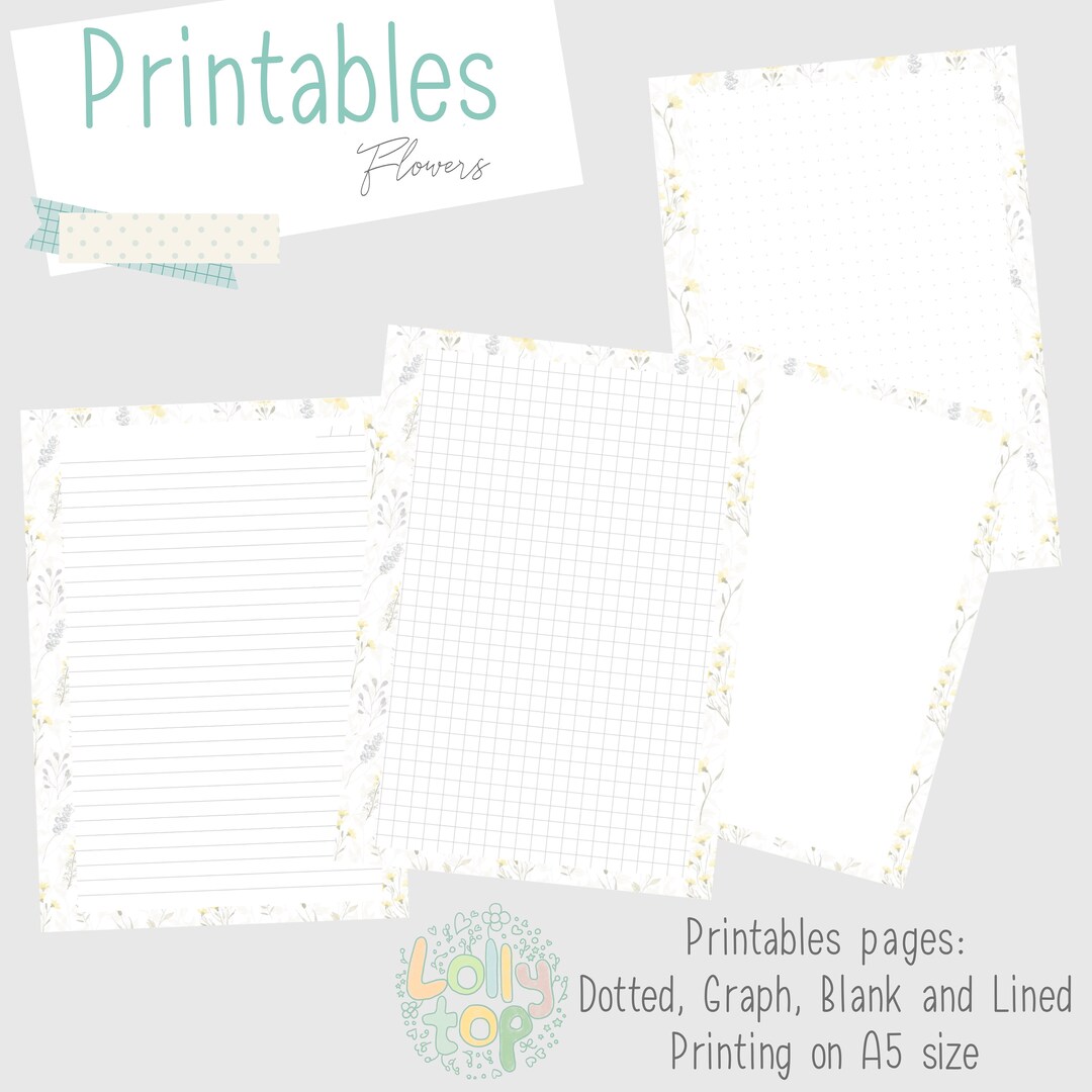A5 - Printable Note Pages, Dotted Grid, Lined Paper, Graph Paper and ...
