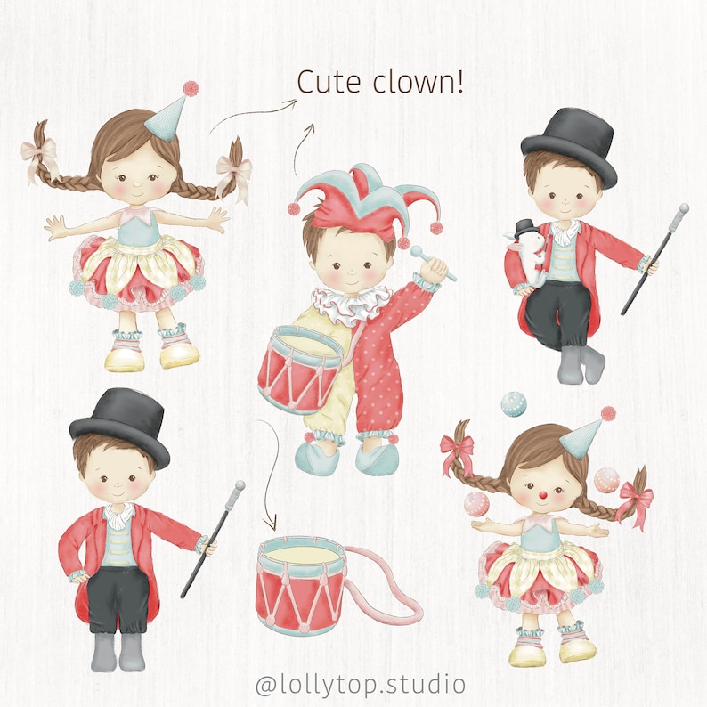 Circus - Circus Vintage Digital, Little Clown Watercolor Clipart's - Etsy
