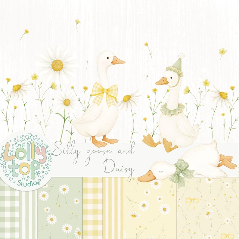 Silly goose and daisy - clipart and digital papers image 1