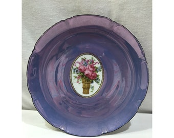 ドイツ製ヴィンテージ　KPM　手描きローズ　美しいサーヴィングプレート【美品】 ロイヒテンブルク磁器皿、ドイツ、紫とバラ、8インチのビンテージ装飾