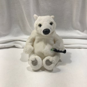 Coca Cola polar bear, collectible plush bean bag white bear holding Coke bottle, 1998 Christmas collection animal