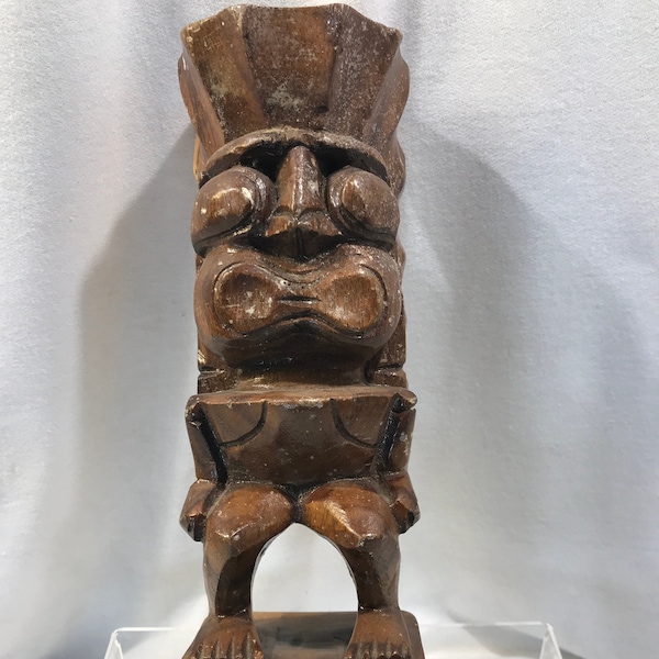 Statue de tiki en bois sculpté, Hawaii Philippines, souvenir vintage de statue d'homme de tiki, 10,5" de haut