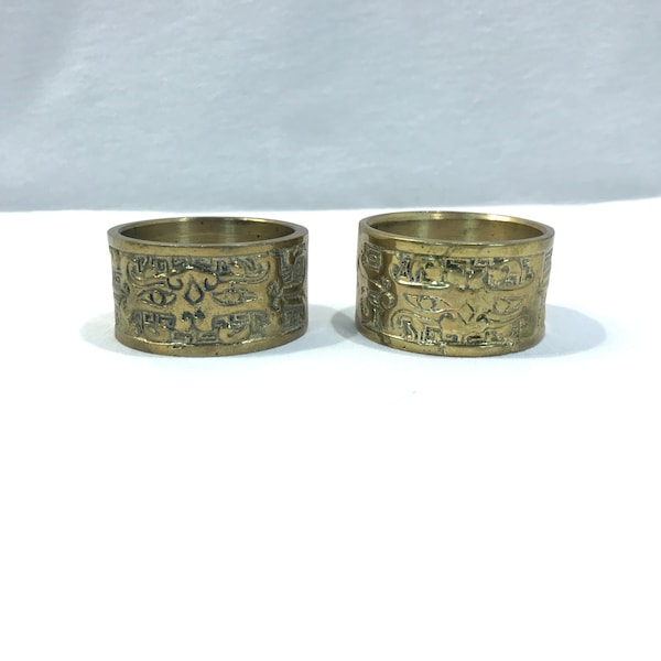 Brass napkin ring set, set of 2 round napkin rings