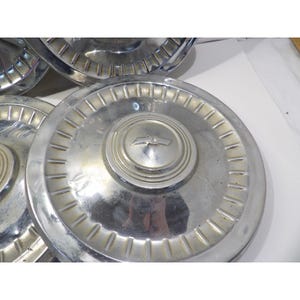Vintage retro Chevrolet hubcap set, 4 pcs, chrome metal, 9.5&quot;, 1960s