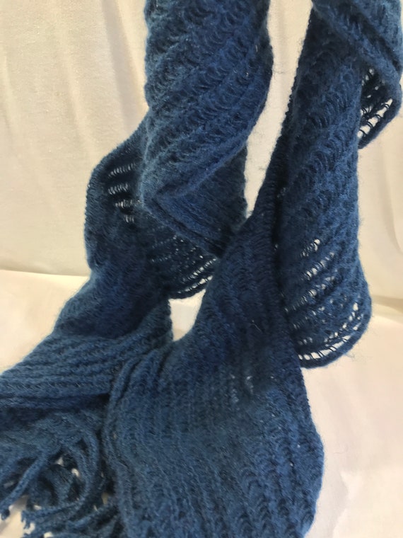 Ladies winter scarf, 6" wide 88" long, dark blue … - image 9