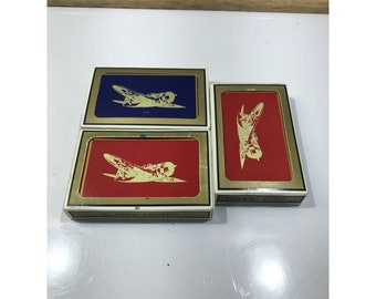 Lote de 3 barajas de naipes vintage Gemaco Bridge, cartas de aviación usadas, diseño de avión.