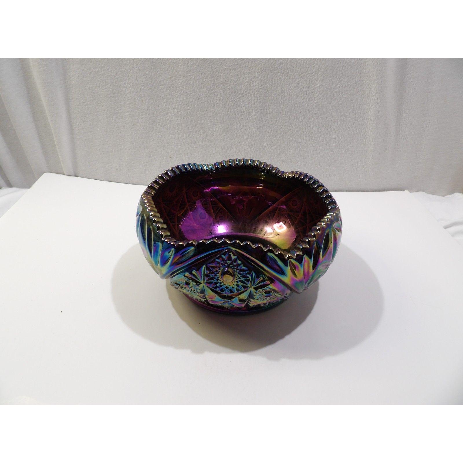 ヴィンテージ LE Smith Hobstar カーニバル ガラスボウル：虹色の装飾