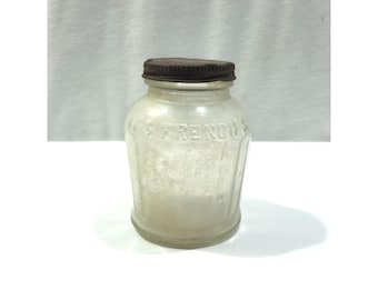 Vintage It&#39;s French&#39;s Mustard jar, clear glass with metal screw top lid, 4&quot; tall