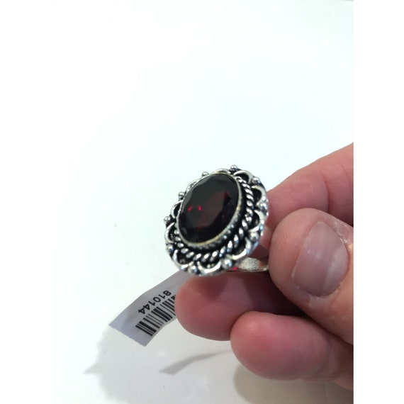 Garnet ring, German silver, deep red gemstone rin… - image 6