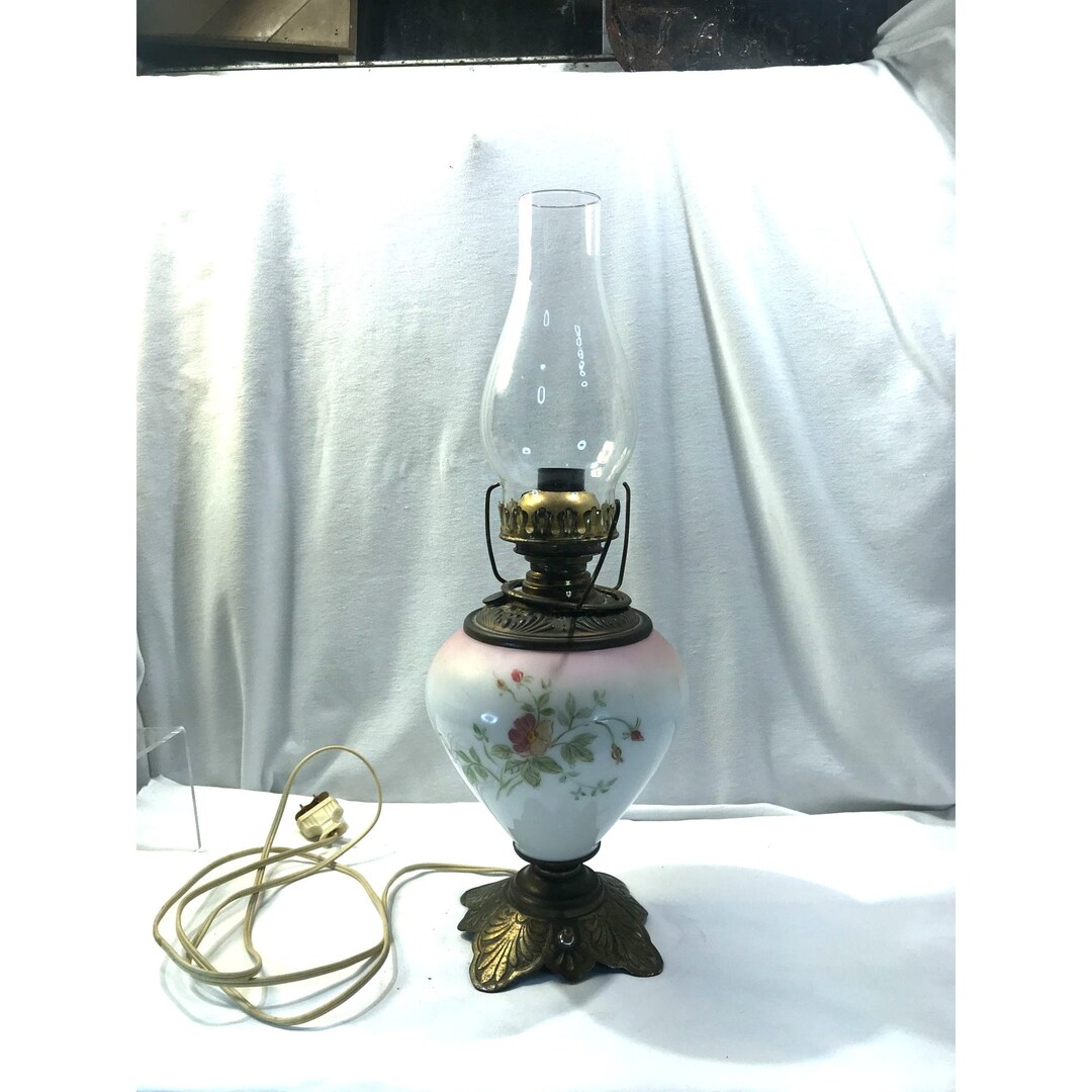 Mid Century Glass Globe Electric Lamp Clear Top Hurricane Etsy