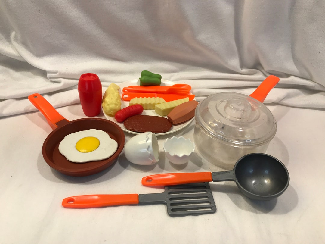 Vintage Toy Lot, Kitchen Utensil Play Set, 19 Piece Pretend Play