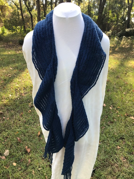 Ladies winter scarf, 6" wide 88" long, dark blue … - image 3