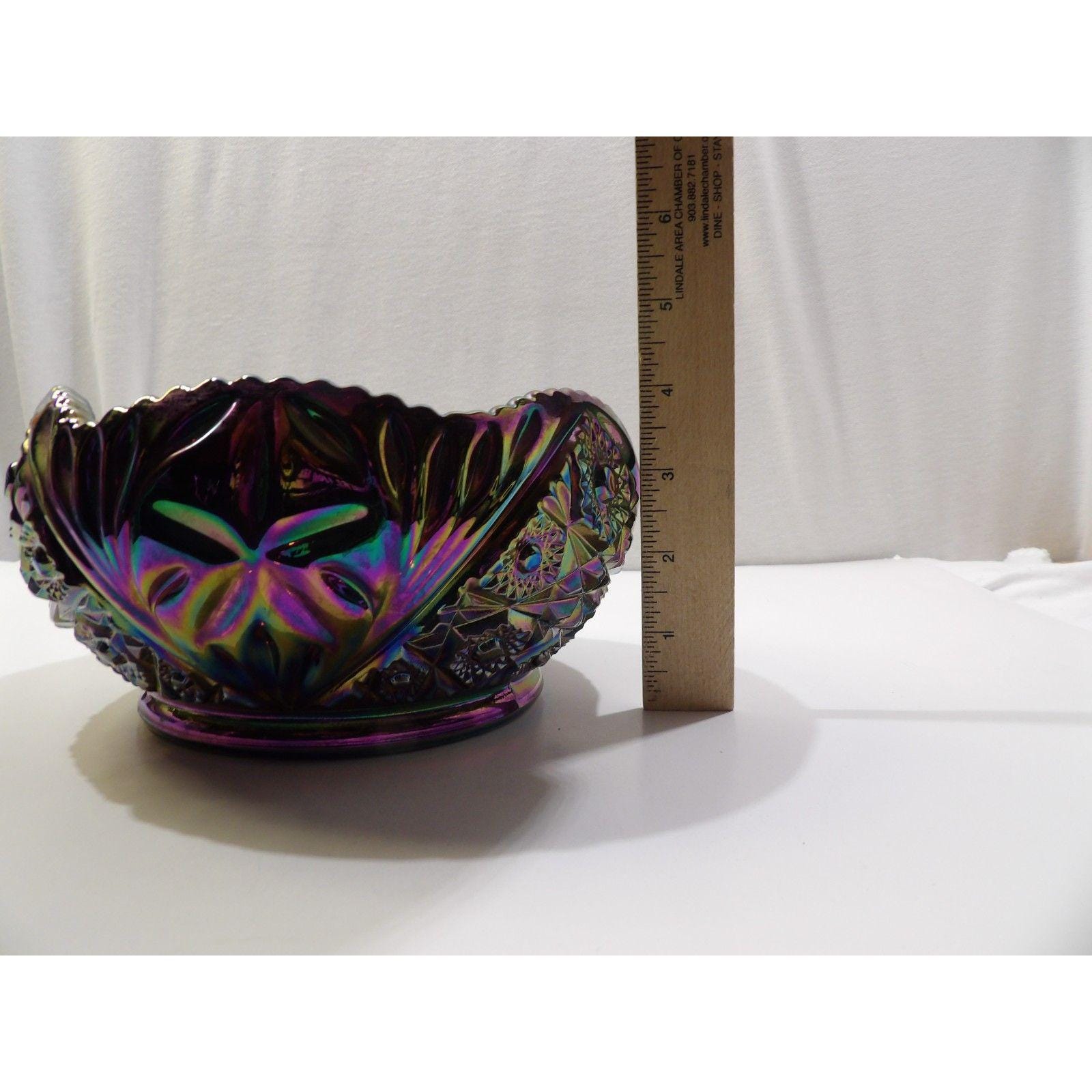 ヴィンテージ LE Smith Hobstar カーニバル ガラスボウル：虹色の装飾