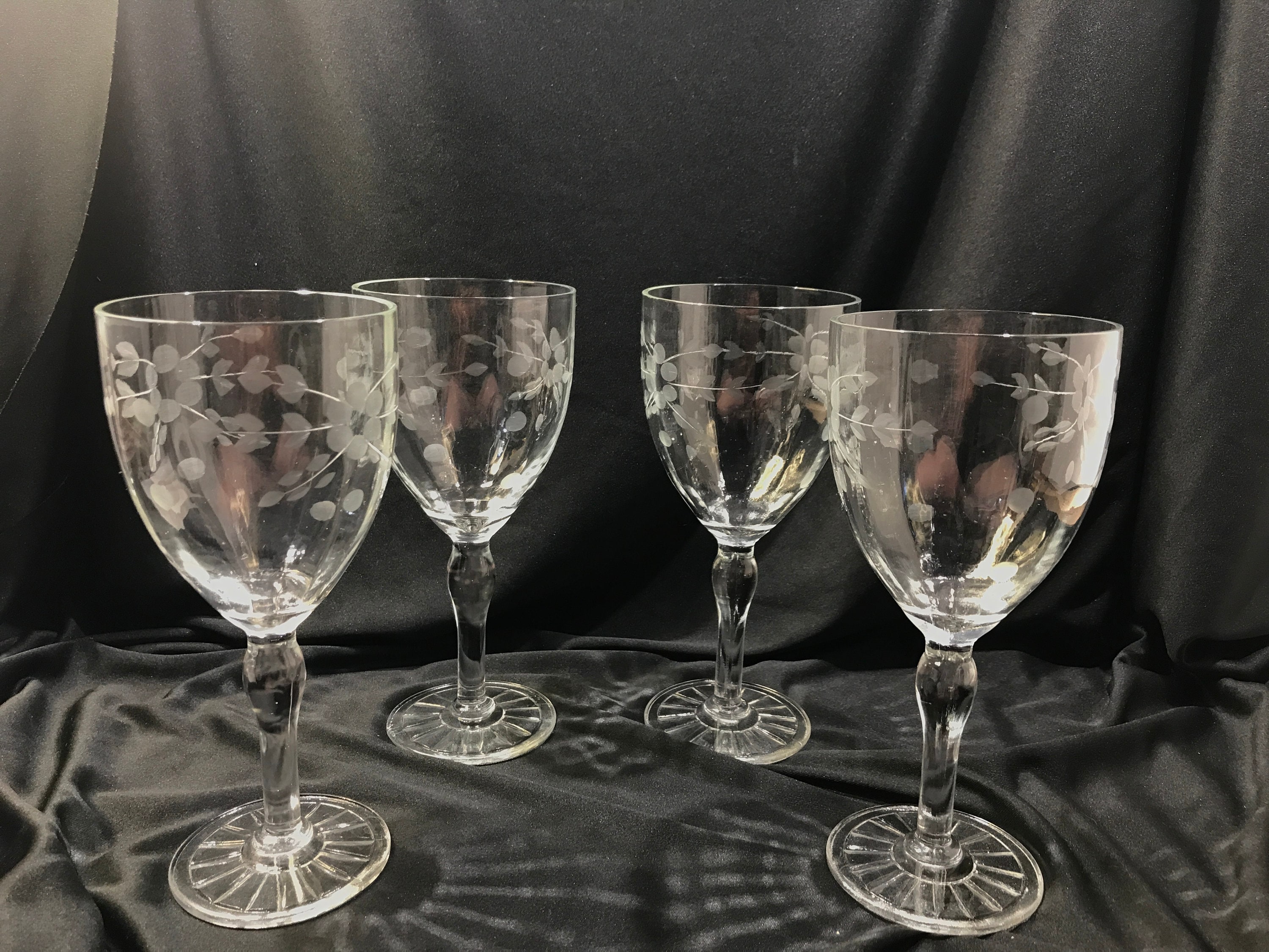 Vintage Etched Stars Clear Glass Ice-Tea / Water Glasses Set of 3