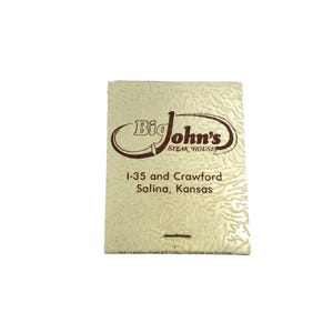 Vintage matchbook, Big John&#39;s Steak House, textured white brown match book cover, advertisement