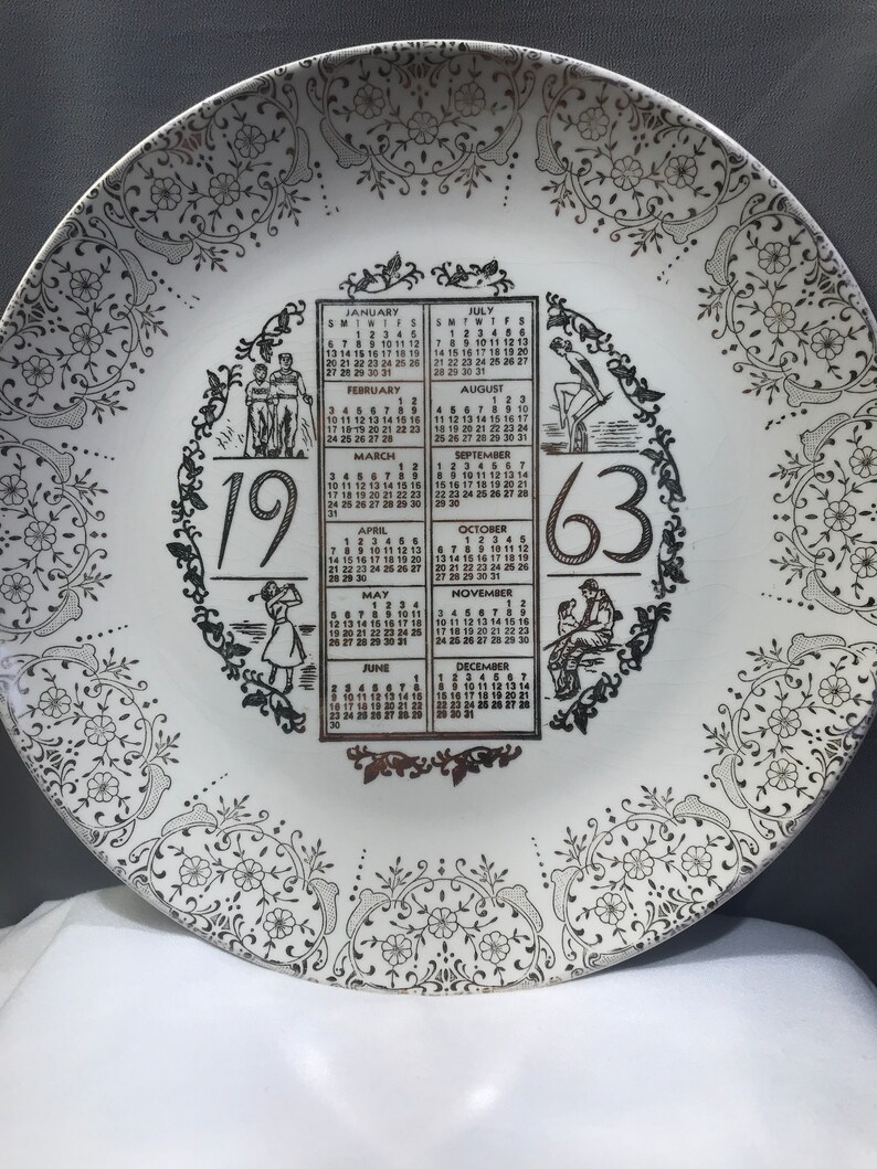 1963 Calendar Plate Year Plate Vintage 1963 White Black 10 Etsy