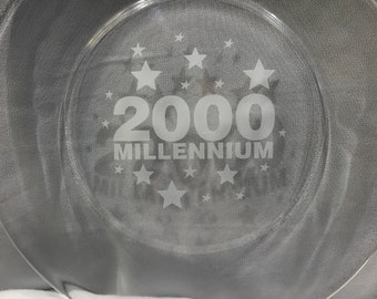 Millennium plate, etched 2000 clear, collectible plate, 8 inch round, New Year 2000 glass