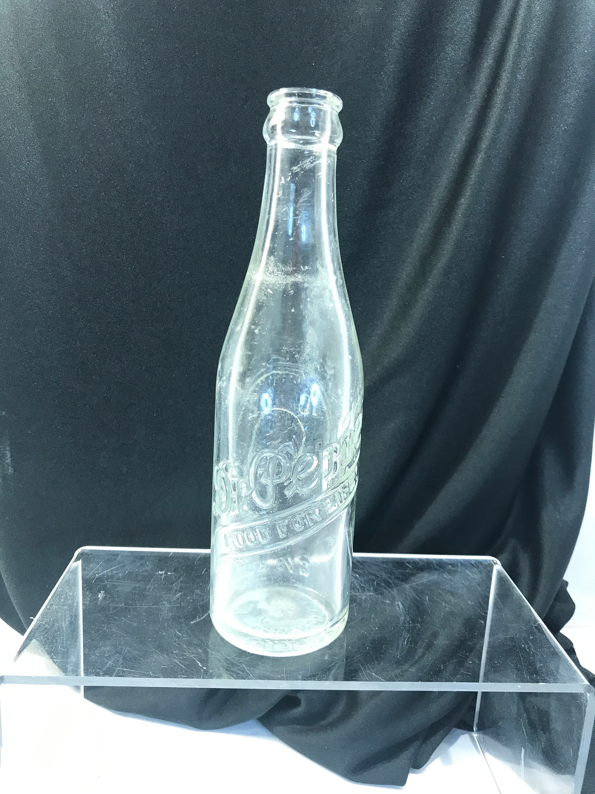 Vintage Dr. Pepper bottle, clear debossed glass, raised letter, good for life, 10-2-4, Charlotte NC