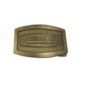 Solid brass belt buckle, Holman Boiler Works, 3.5&quot; wide, Balfour