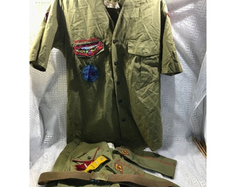 Vintage Boy Scouts of America uniform, hats shirt pants belt patches pins 1970