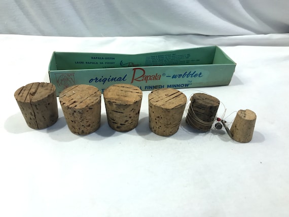 Vintage Fishing Cork Set, Bobber Set, in Vintage Rapala Wobbler Box, Set of  6 Corks Bobbers 