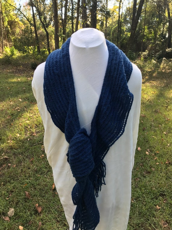 Ladies winter scarf, 6" wide 88" long, dark blue … - image 2