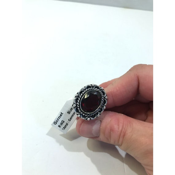 Garnet ring, German silver, deep red gemstone rin… - image 4