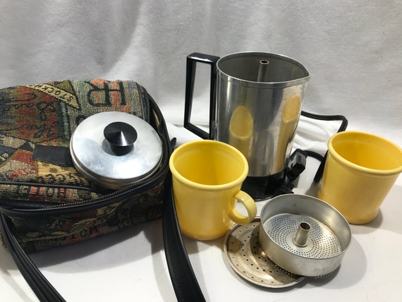 Vintage Camping Coffee Set, Percolator Pot and Cups, Travel Set in Canvas  Bag, Empire Electric Coffee Pot 
