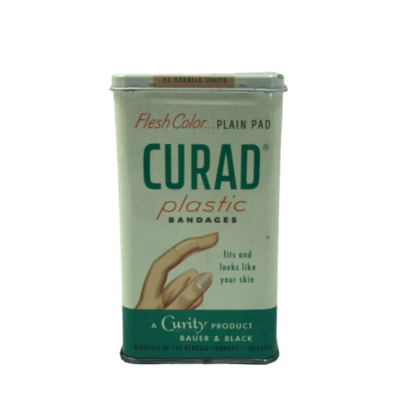 Vintage Curad Plastic Bandages tin, green white, 4" length