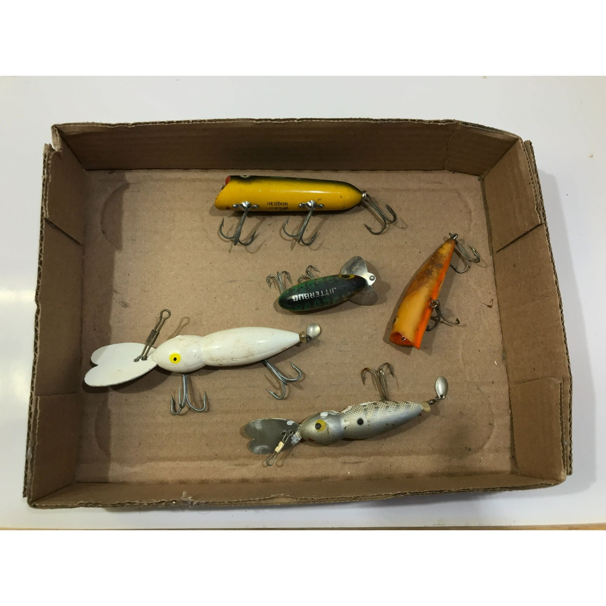 Vintage Fishing Lure Lot, 5 Pieces Old Lures, Heddon Lucky 13