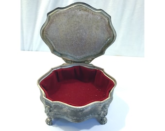Lot De 2 Boîtes à Bijoux Anciennes En Métal Argenté - Intérieur Rouge Velours, Idéal Pour Collection Ou Décoration
