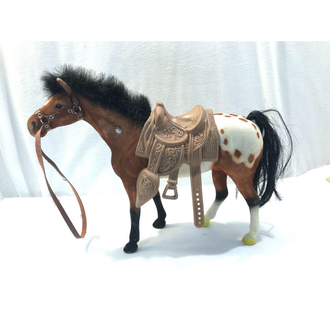Flocked Toy Horse With Saddle, Appaloosa Brown White Black Mane ...