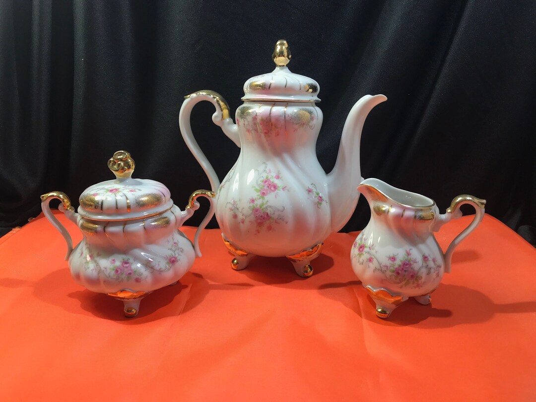 Lefton China Tea Set Teapot Sugar Bowl and Creamer Hand Etsy