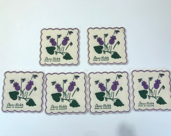 Ensemble de sous-verres en papier Devon Violets, papier de 6 sous-verres vintage avec support, carré de 3"