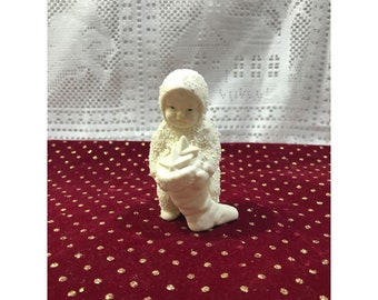 Dept 56 Snowbabies angel figurine with stars stocking, white snow angel baby, 3.5" tall