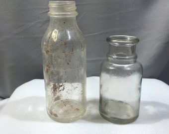 Vintage small bottle lot, old medicine bottles, clear glass antique bottle lot, collector set