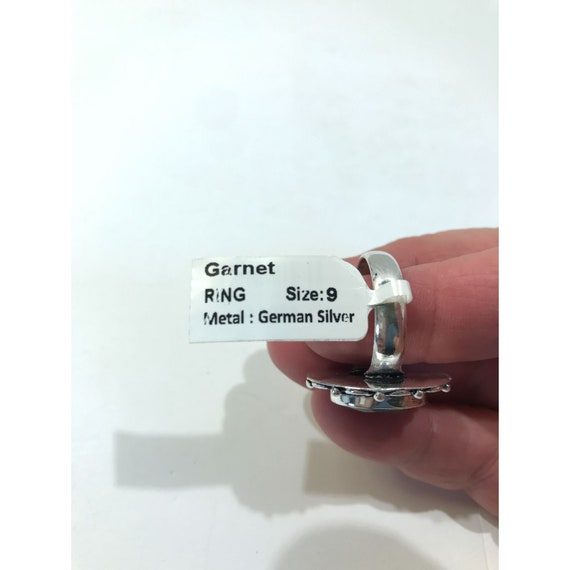 Garnet ring, German silver, deep red gemstone rin… - image 5