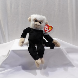 Ty beanie baby, Mooch the Monkey, 1998/1999 plush toy, black white plush monkey