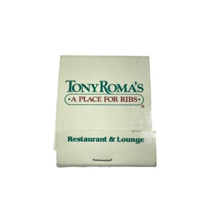 Vintage matchbook, white green, Tony Romas A Place for Ribs, match book cover